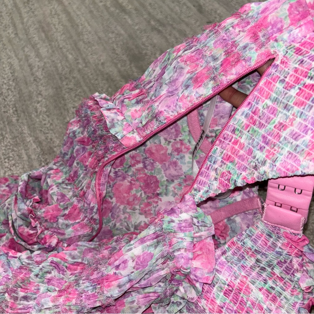 NWT For Love & Lemons Oakley Floral Print Puff Sleeve Corset Top Mini Dress Sz S - Picture 7 of 8